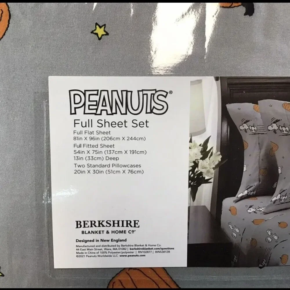 PEANUTS Snoopy Halloween Gray Full Size Sheet Set Berkshire Ghosts Pumpkin NWT